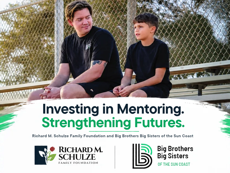 Big Brothers Big Sisters of the Sun Coast has received a $140,000 grant from the Richard M. Schulze Family Foundation to support its one-to-one Mentoring Program across Collier, Lee, Hendry and Charlotte counties. Through one-to-one mentoring, Big Brothers Big Sisters of the Sun Coast connects young people with caring adult mentors who provide consistent encouragement, guidance and support. Professional staff work alongside families and volunteers to help build and sustain meaningful mentoring relationships that support young people in reaching their full potential.